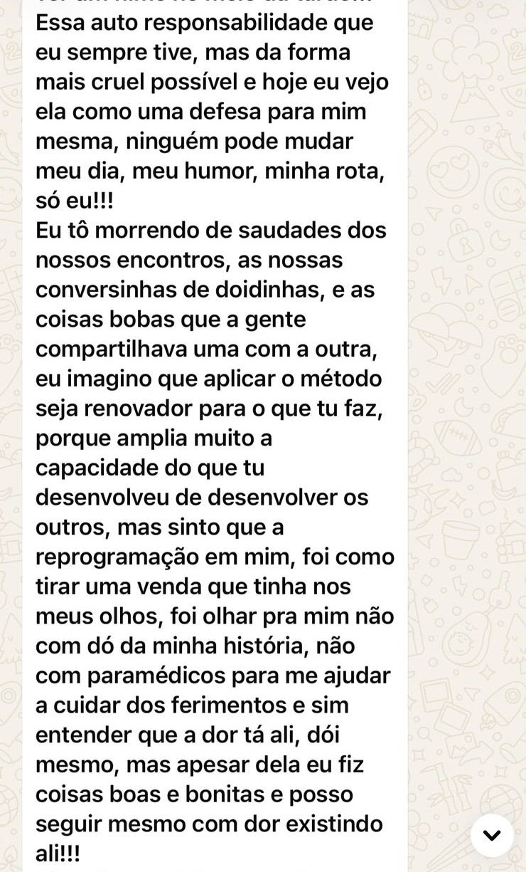 Print de depoimento sobre o processo de reprogramação
